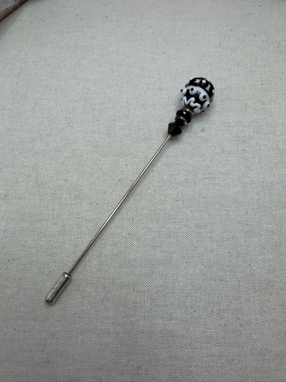 Vintage Black and White Glass Stick Pin #3SP